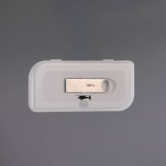 Transparent plastic packaging with USB stick inside