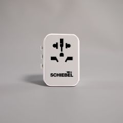 Travel adapter with black “SCHIEBEL” logo